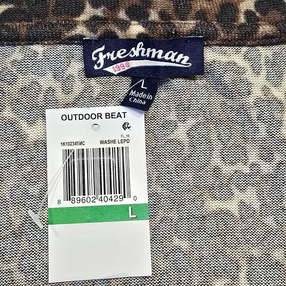 Freshman 1996 Long Sleeve Leopard Print Shirt Womens Size Large Brown V-Neck Top - Picture 4 of 11